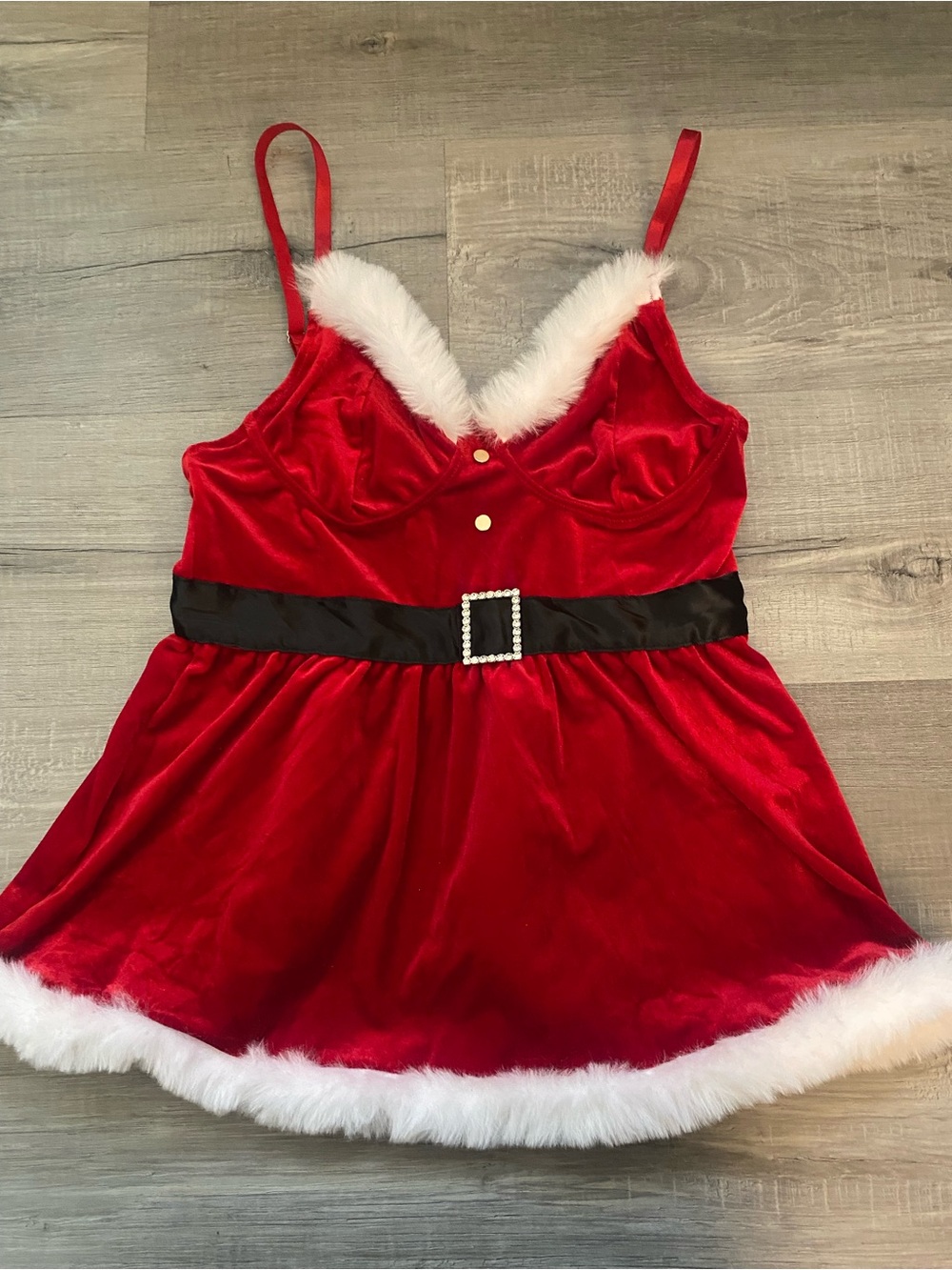 Avid Love Medium Red Velour Backless Babydoll Santa Costume w/ Adjustable Ribbon